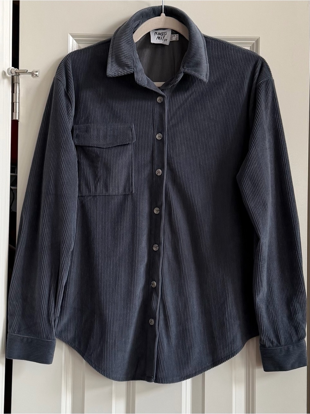 Princess Polly Corduroy Button Up Shirt Jacket Shacket Blue Gray Grey Size US 4